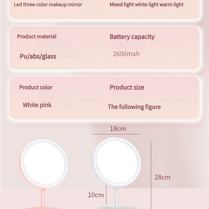 3PCS LED Makeup Mirror with Lights - Portable Tabletop Vanity Mirror, INS Style, Pink.