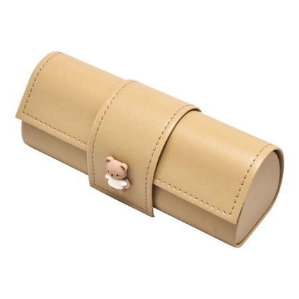 3 PCS Cute Bear PU Leather Glasses Case Large Capacity - Portable Protective Sunglasses Holder for Big Frames - Brown Eyewear Storage Box.