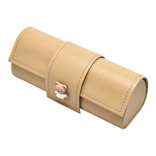 3 PCS Cute Bear PU Leather Glasses Case Large Capacity - Portable Protective Sunglasses Holder for Big Frames - Brown Eyewear Storage Box.