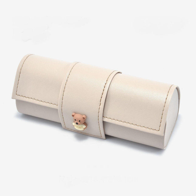 3 PCS Cute Bear PU Leather Glasses Case Large Capacity - Portable Protective Sunglasses Holder for Big Frames - Beige Eyewear Storage Box.
