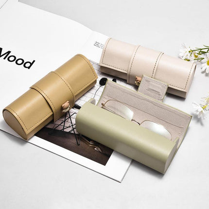 3 PCS Cute Bear PU Leather Glasses Case Large Capacity - Portable Protective Sunglasses Holder for Big Frames - Beige Eyewear Storage Box.