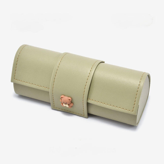 3 PCS Cute Bear PU Leather Glasses Case Large Capacity - Portable Protective Sunglasses Holder for Big Frames - Green Eyewear Storage Box.