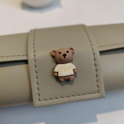 3 PCS Cute Bear PU Leather Glasses Case Large Capacity - Portable Protective Sunglasses Holder for Big Frames - Green Eyewear Storage Box.