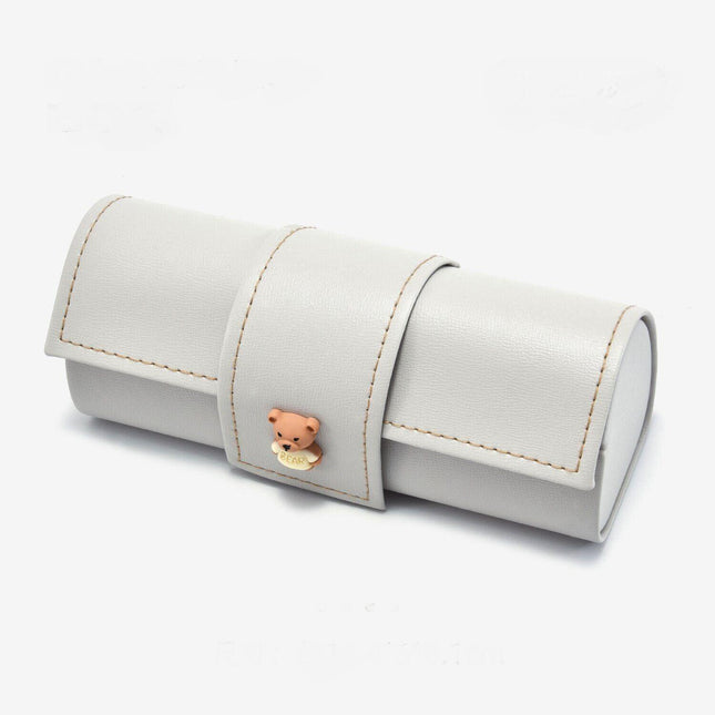 3 PCS Cute Bear PU Leather Glasses Case Large Capacity - Portable Protective Sunglasses Holder for Big Frames - Grey Eyewear Storage Box.