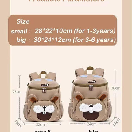 Khaki Rabbit Cute Animal  Kids Backpack - Lightweight Toddler School Bag - Soft 3D Cartoon Daypack for Kindergarten & Childcare- Boys Girls Ages 1-3.