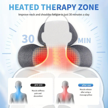 USB-Powered Memory Foam Neck Pillow, Electric Cervical Neck Massage Pillow with 15-Minute Timer - Ergonomic Contoured Sleep Aid Cushion.