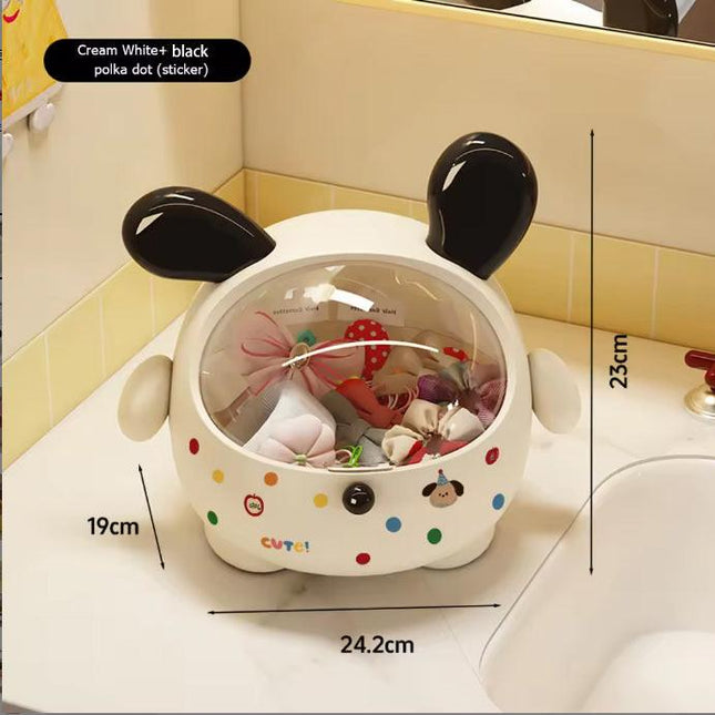 2PCS Black-Eared with polka dot sticker Cute Puppy Desktop Bin with Lid - Mini Trash Can & Storage Organiser - Kawaii Office Decor for Vanity & Home Office.