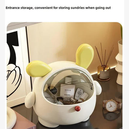 2PCS Black-Eared with polka dot sticker Cute Puppy Desktop Bin with Lid - Mini Trash Can & Storage Organiser - Kawaii Office Decor for Vanity & Home Office.