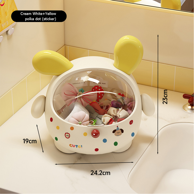 2PCS Yellow-Eared with polka dot Cute Puppy Desktop Bin with Lid - Mini Trash Can & Storage Organiser - Kawaii Office Decor for Vanity & Home Office.