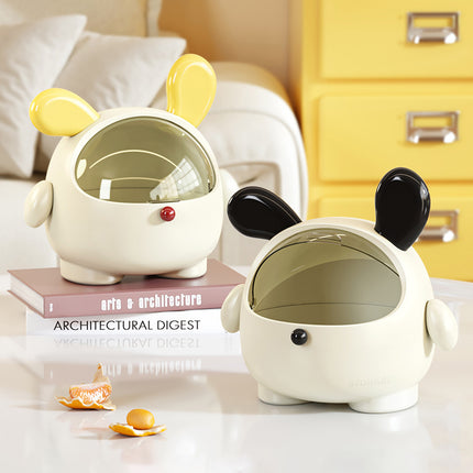 2PCS Pink + Rose red with polka dot Cute Puppy Desktop Bin with Lid - Mini Trash Can & Storage Organiser - Kawaii Office Decor for Vanity & Home Office.
