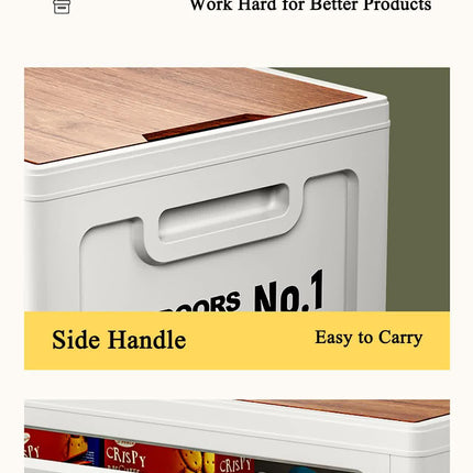 40cm Brown Multifunctional Foldable Storage Box with Wooden Lid - Collapsible Outdoor Camping Crate, Stackable Home Organizer with Side-Opening Doors for Car Trunk, Picnic and Pantry.