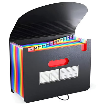 2 PCS A4 Expanding File Folder with Rainbow Interior - 13 Pockets Portable Document Organizer, Accordion Style Business and School File Bag with Elastic Cord Closure.