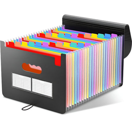 2 PCS A4 Expanding File Folder with Rainbow Interior - 13 Pockets Portable Document Organizer, Accordion Style Business and School File Bag with Elastic Cord Closure.