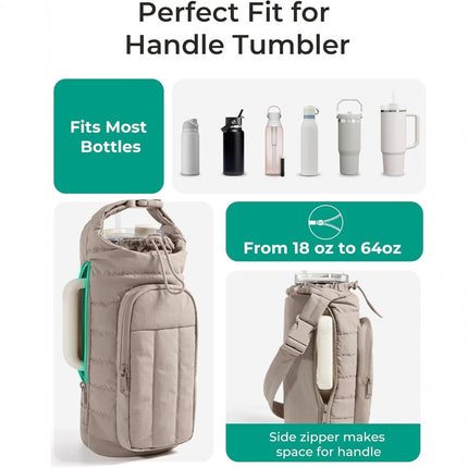 Light Pink Quilted Water Bottle Carrier Bag with Large Phone Pocket - Insulated Tumbler Pouch with Adjustable Shoulder Strap - Crossbody Water Bottle Holder for18oz to 64ozTumblers, Gym, and Travel.