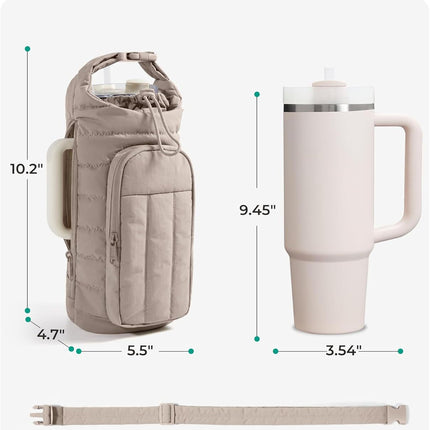 Dark Pink Quilted Water Bottle Carrier Bag with Large Phone Pocket - Insulated Tumbler Pouch with Adjustable Shoulder Strap - Crossbody Water Bottle Holder for18oz to 64ozTumblers, Gym, and Travel.