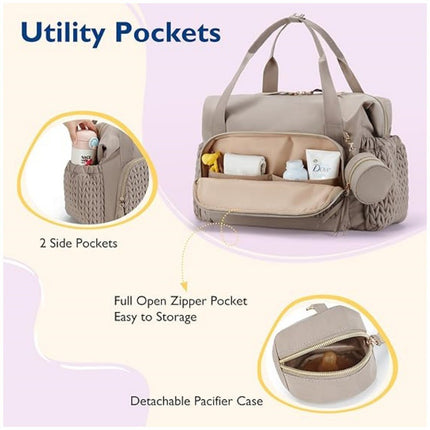 Black Large Quilted Diaper Bag Tote - Multi-functional Travel Baby Bag with Changing Pad and Pacifier Pouch - Stylish Hospital Bag for Labor and Delivery.