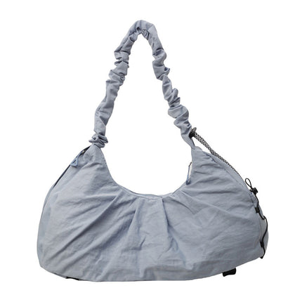 Blue Large Capacity Ruched Travel Duffel Bag - Stylish Yoga Mat Storage Shoulder Bag - Lightweight Gym Fitness Tote with Drawstring Detail for Weekend Getaways and Sports.