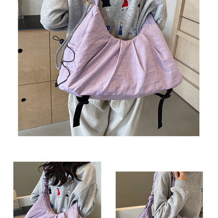 Purple Large Capacity Ruched Travel Duffel Bag - Stylish Yoga Mat Storage Shoulder Bag - Lightweight Gym Fitness Tote with Drawstring Detail for Weekend Getaways and Sports.