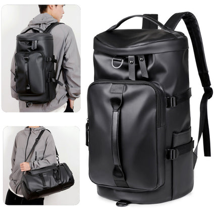 Black Large Capacity Men's Travel Backpack with Shoe Compartment - Water-Resistant Coated Fabric Business Weekender Bag - Casual Duffel Backpack with Dry-Wet Separation for Gym, Hiking, and 14-Inch Laptop.