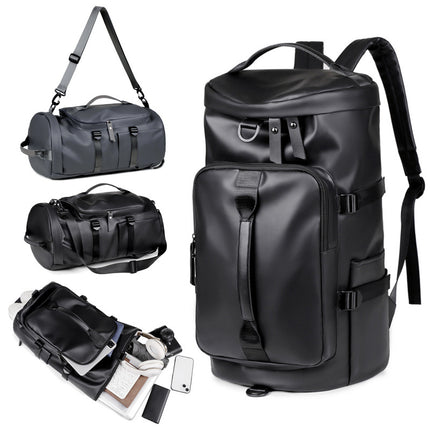 Black Large Capacity Men's Travel Backpack with Shoe Compartment - Water-Resistant Coated Fabric Business Weekender Bag - Casual Duffel Backpack with Dry-Wet Separation for Gym, Hiking, and 14-Inch Laptop.