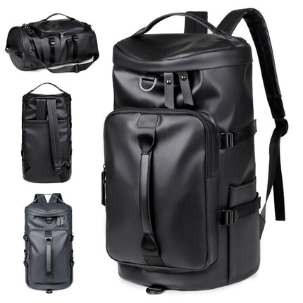 Black Large Capacity Men's Travel Backpack with Shoe Compartment - Water-Resistant Coated Fabric Business Weekender Bag - Casual Duffel Backpack with Dry-Wet Separation for Gym, Hiking, and 14-Inch Laptop.