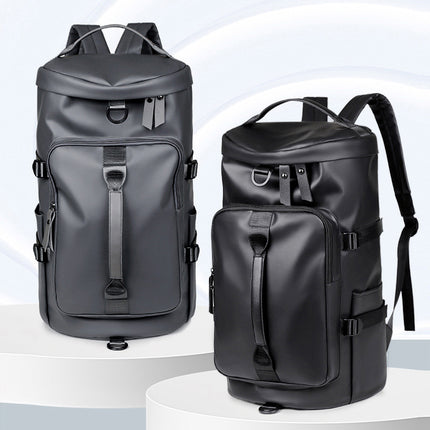 Black Large Capacity Men's Travel Backpack with Shoe Compartment - Water-Resistant Coated Fabric Business Weekender Bag - Casual Duffel Backpack with Dry-Wet Separation for Gym, Hiking, and 14-Inch Laptop.