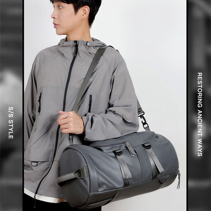 Black Large Capacity Men's Travel Backpack with Shoe Compartment - Water-Resistant Coated Fabric Business Weekender Bag - Casual Duffel Backpack with Dry-Wet Separation for Gym, Hiking, and 14-Inch Laptop.