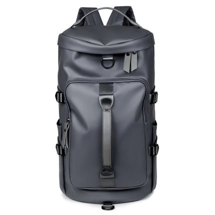 Grey Large Capacity Men's Travel Backpack with Shoe Compartment - Water-Resistant Coated Fabric Business Weekender Bag - Casual Duffel Backpack with Dry-Wet Separation for Gym, Hiking, and 14-Inch Laptop.