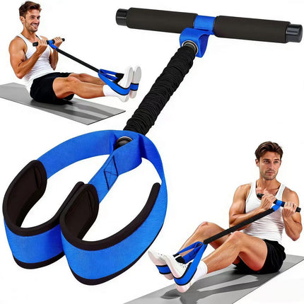 Blue Multifunctional Pedal Resistance Band - Home Fitness Sit-up Assistant with Foot Pedals and Elastic Pull Rope - Full Body Workout Equipment for Abs, Arms, Legs and Glutes.