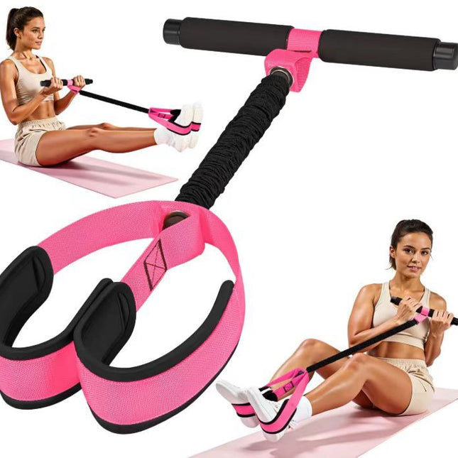 Pink Multifunctional Pedal Resistance Band - Home Fitness Sit-up Assistant with Foot Pedals and Elastic Pull Rope - Full Body Workout Equipment for Abs, Arms, Legs and Glutes