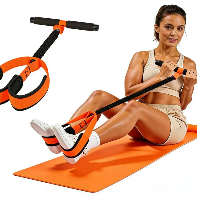 Orange Multifunctional Pedal Resistance Band - Home Fitness Sit-up Assistant with Foot Pedals and Elastic Pull Rope - Full Body Workout Equipment for Abs, Arms, Legs and Glutes