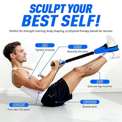Orange Multifunctional Pedal Resistance Band - Home Fitness Sit-up Assistant with Foot Pedals and Elastic Pull Rope - Full Body Workout Equipment for Abs, Arms, Legs and Glutes.