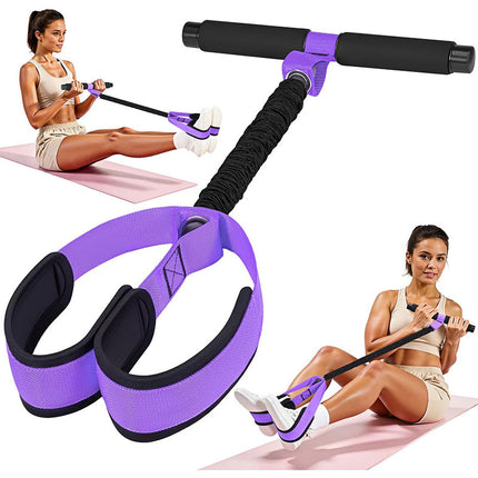 Purple Multifunctional Pedal Resistance Band - Home Fitness Sit-up Assistant with Foot Pedals and Elastic Pull Rope - Full Body Workout Equipment for Abs, Arms, Legs and Glutes.