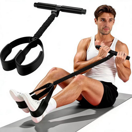 Black Multifunctional Pedal Resistance Band - Home Fitness Sit-up Assistant with Foot Pedals and Elastic Pull Rope - Full Body Workout Equipment for Abs, Arms, Legs and Glutes.