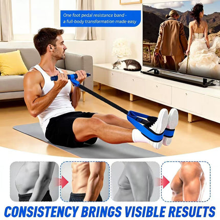 Black Multifunctional Pedal Resistance Band - Home Fitness Sit-up Assistant with Foot Pedals and Elastic Pull Rope - Full Body Workout Equipment for Abs, Arms, Legs and Glutes.