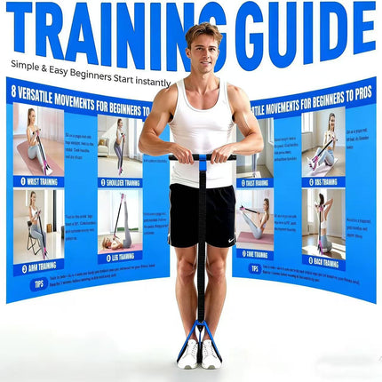 Black Multifunctional Pedal Resistance Band - Home Fitness Sit-up Assistant with Foot Pedals and Elastic Pull Rope - Full Body Workout Equipment for Abs, Arms, Legs and Glutes.