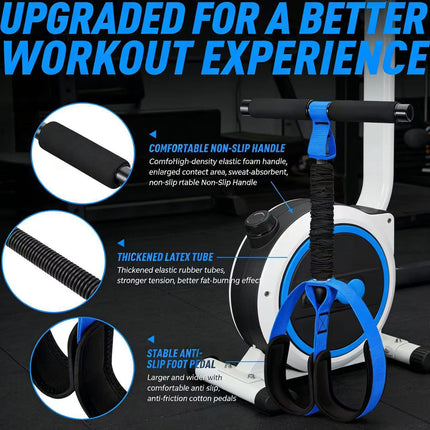 Black Multifunctional Pedal Resistance Band - Home Fitness Sit-up Assistant with Foot Pedals and Elastic Pull Rope - Full Body Workout Equipment for Abs, Arms, Legs and Glutes.