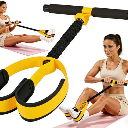 Yellow Multifunctional Pedal Resistance Band - Home Fitness Sit-up Assistant with Foot Pedals and Elastic Pull Rope - Full Body Workout Equipment for Abs, Arms, Legs and Glutes.