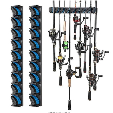 2 Sets Vertical Wall Mounted Fishing Rod Rack - 9-Slot Fishing Pole Holder for Garage, Professional Space-Saving Fishing Gear Storage Organizer with Soft Grip Pads.
