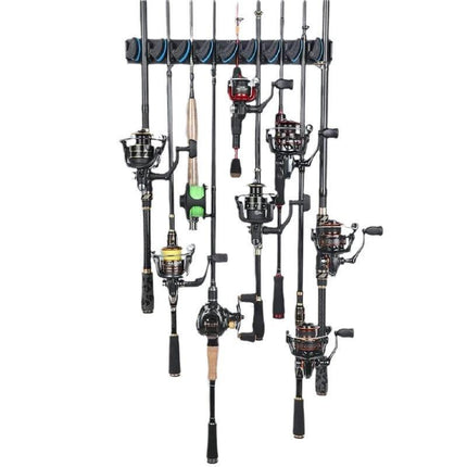 2 Sets Vertical Wall Mounted Fishing Rod Rack - 9-Slot Fishing Pole Holder for Garage, Professional Space-Saving Fishing Gear Storage Organizer with Soft Grip Pads.