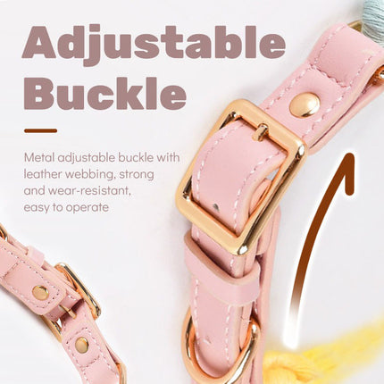 pink+purple Hand-Woven Rainbow Cotton Rope Dog Leash and Collar Set - Adjustable Veg-Tanned Leather Trim with Heavy Duty Metal Hardware - 150cm Training Lead and S Size Collar.