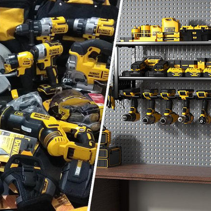 Heavy Duty Power Tool Organizer Wall Mount - 3-Tier Garage Storage Rack with Drill Holder, Screwdriver and Hammer Organizer - Extra Tall 200lbs Capacity High-Quality Steel Utility Shelf.