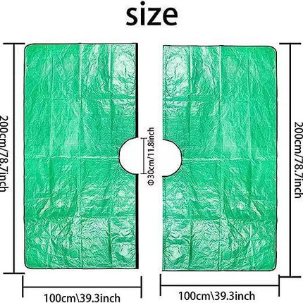 78.7 x 78.7 Inch Garden Leaf Collection Tarp with Center Hole - Waterproof PE Landscape Cleanup Mat - Heavy Duty Garden Debris Tarp for Shrub Trimming and Hedge Pruning - Green.