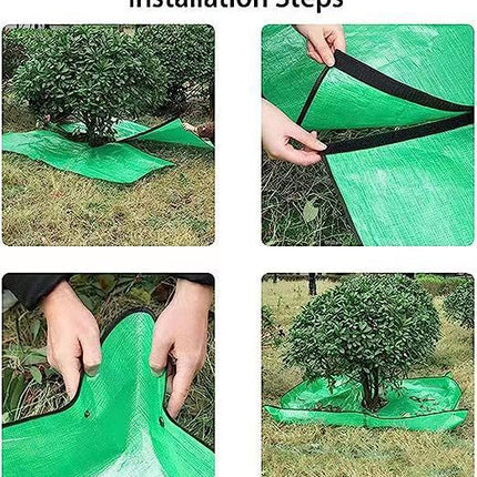 78.7 x 78.7 Inch Garden Leaf Collection Tarp with Center Hole - Waterproof PE Landscape Cleanup Mat - Heavy Duty Garden Debris Tarp for Shrub Trimming and Hedge Pruning - Green.