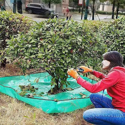 78.7 x 78.7 Inch Garden Leaf Collection Tarp with Center Hole - Waterproof PE Landscape Cleanup Mat - Heavy Duty Garden Debris Tarp for Shrub Trimming and Hedge Pruning - Green.