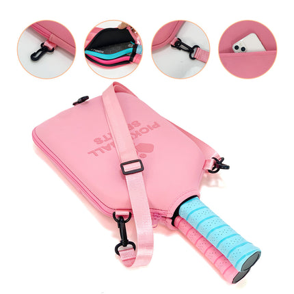 SA03 Pink Neoprene Pickleball Paddle Cover (racket not included)  - Protective Crossbody Bag with Adjustable Shoulder Strap and Fence Hook - Universal Lightweight Paddle Case for All Skill Levels.