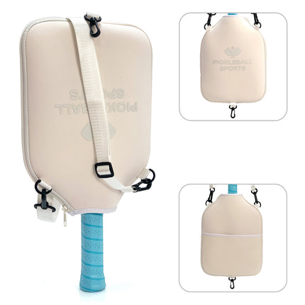 SA04 Beige Neoprene Pickleball Paddle Cover (racket not included)  - Protective Crossbody Bag with Adjustable Shoulder Strap and Fence Hook - Universal Lightweight Paddle Case for All Skill Levels.