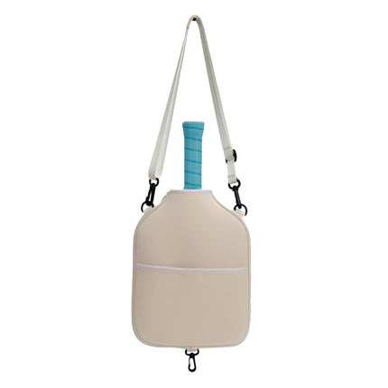 SA04 Beige Neoprene Pickleball Paddle Cover (racket not included)  - Protective Crossbody Bag with Adjustable Shoulder Strap and Fence Hook - Universal Lightweight Paddle Case for All Skill Levels.