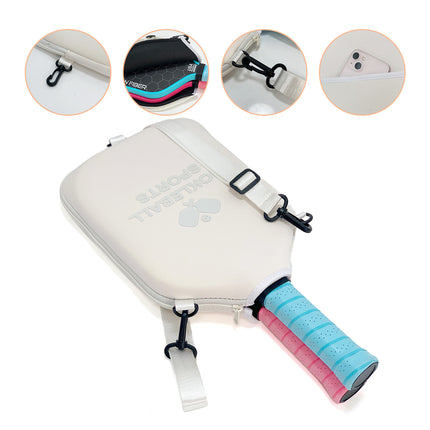 SA04 Beige Neoprene Pickleball Paddle Cover (racket not included)  - Protective Crossbody Bag with Adjustable Shoulder Strap and Fence Hook - Universal Lightweight Paddle Case for All Skill Levels.