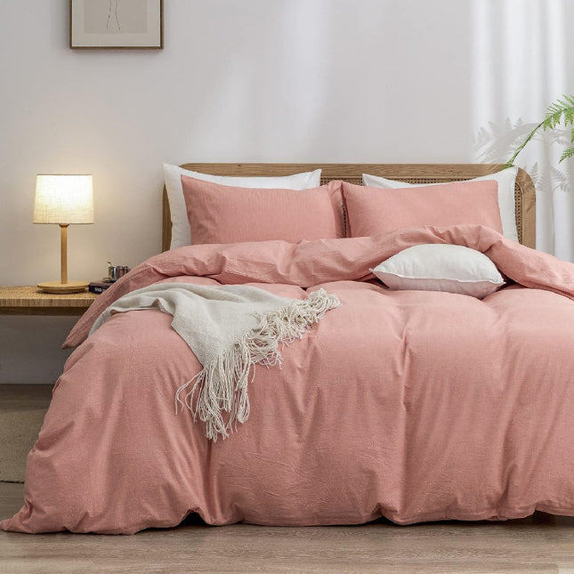 Pink 1.8m (Duvet Cover 180*220cm) Luxurious Soft Brushed Microfiber 4-Piece Bedding Set - Pure Color Double Bed Duvet Cover with Fitted Sheet.